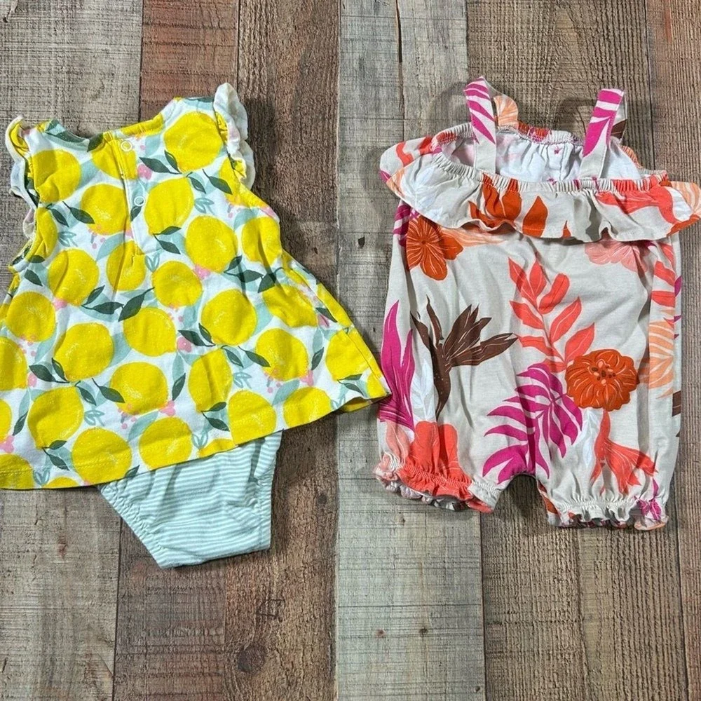 Carter's Baby Girl Romper 6 months Lot Summer Citrus Tropical Outfit Lemon